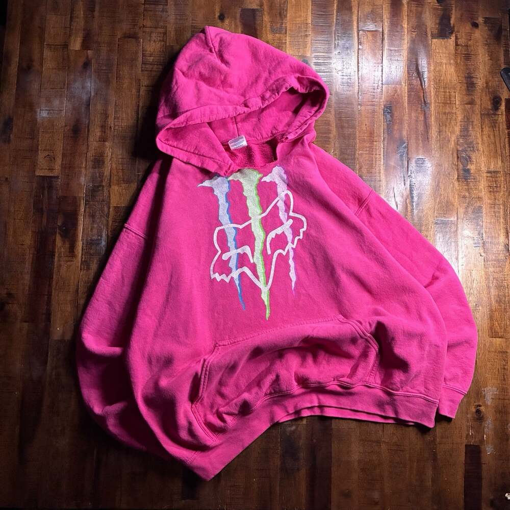 Vintage Y2K Fox Racing Monster Hoodie Pink Size XL Gildan Heavy Blend